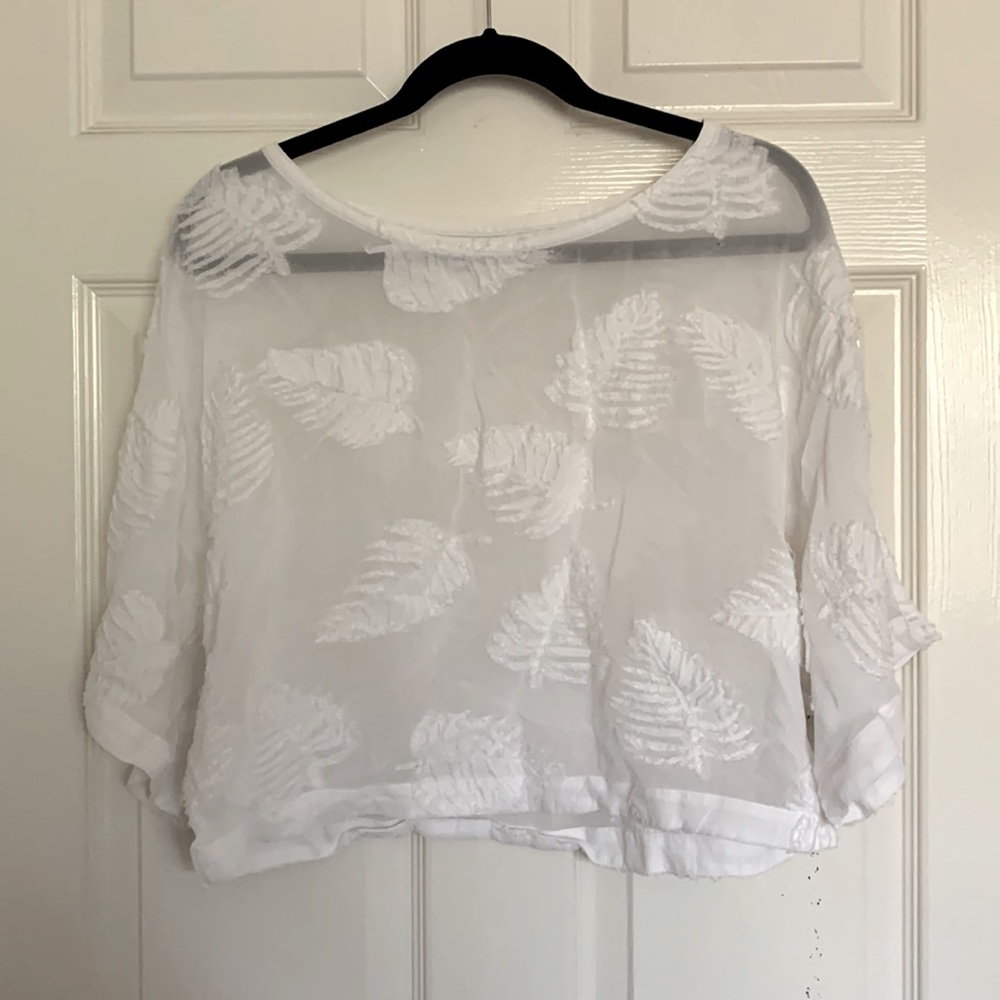 Aritzia sheer white blouse with leaf detail